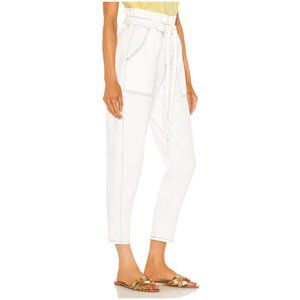 NWT: Something Navy - Harlow Paperbag Pants, white summer jogger ankle length